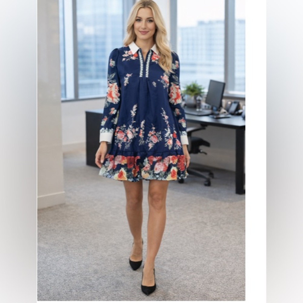 New Dalia  MacPhee navy  floral Dress